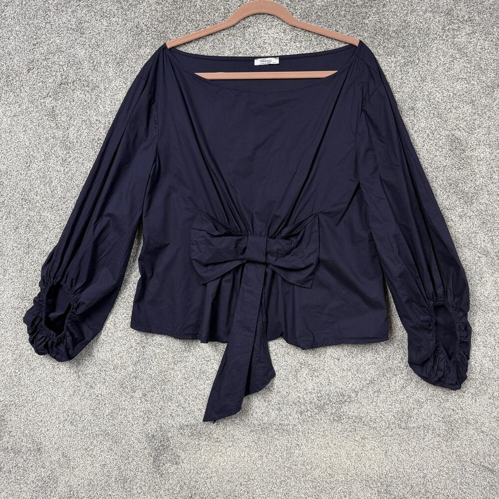 Meaneor Blouse 2XL Blue Bow Front Balloon Sleeve Boat Neck Party Chic Whimsigoth